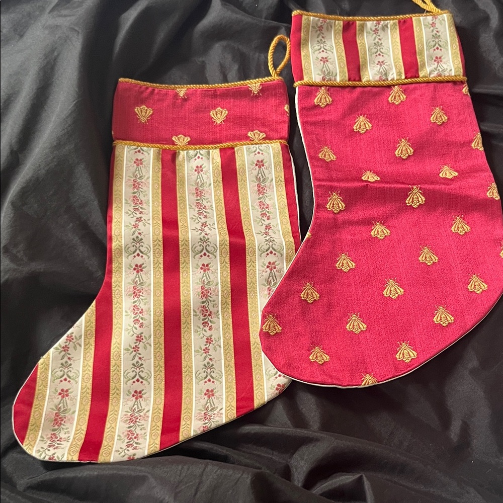 Elegant Red and Gold Holiday Silk Stockings